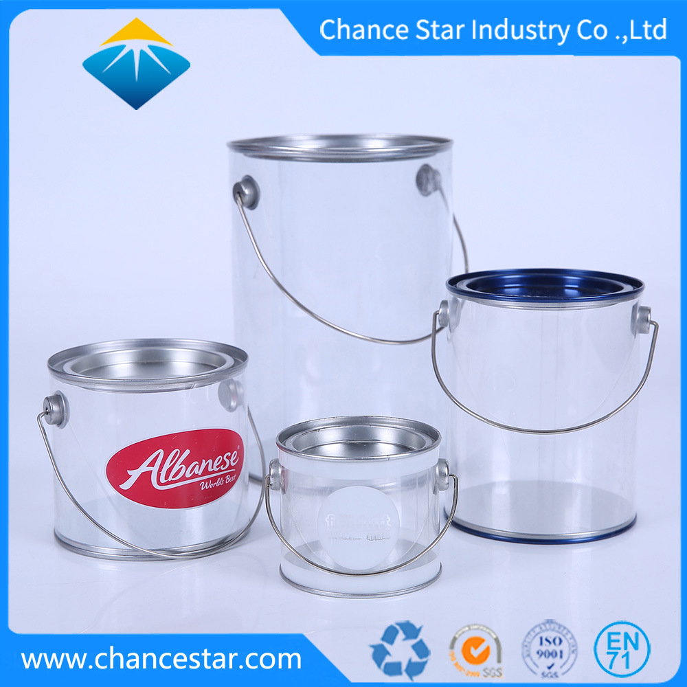 Custom Small Clear Round Tin Plastic Tube with Metal Lid and Handle