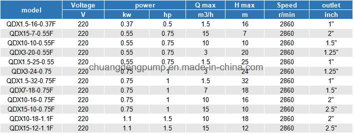 Qdx Series Small Electric Water Pump Submersible Motor 0.75kw