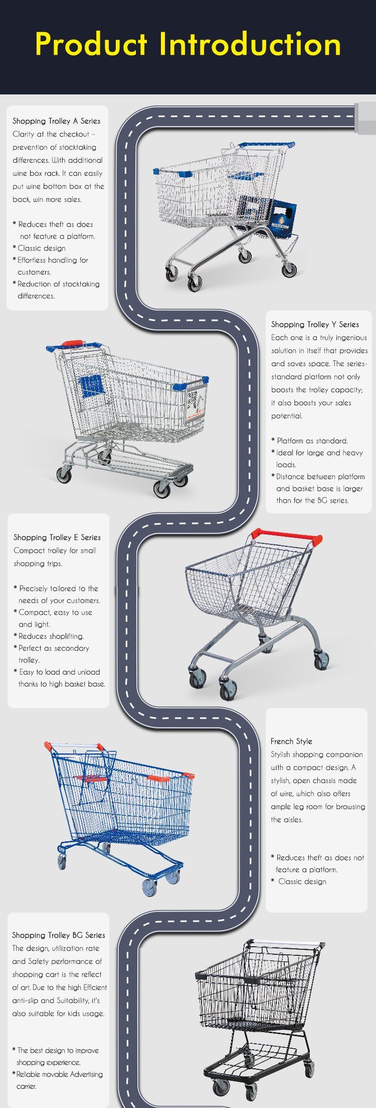 180L Plastic Shopping Trolley Cart for Big Supermarket