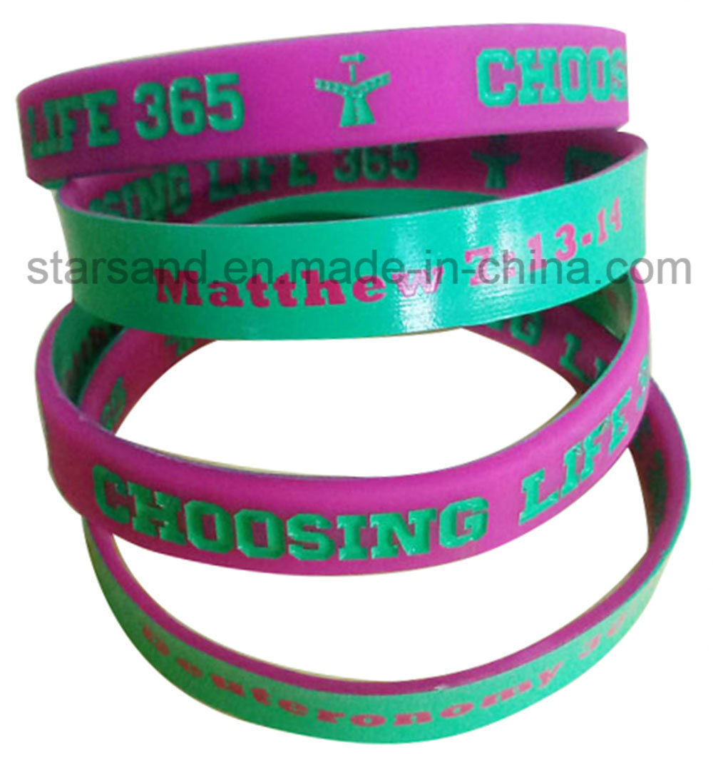 Custom Wholesale Notoxic Eco-Friendly Coloring Injection Rubber Silicone Bracelet
