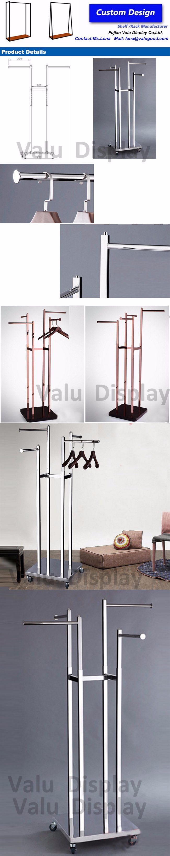 Movable Rolling Clothes Garment Rack with Wheels (VMS607)
