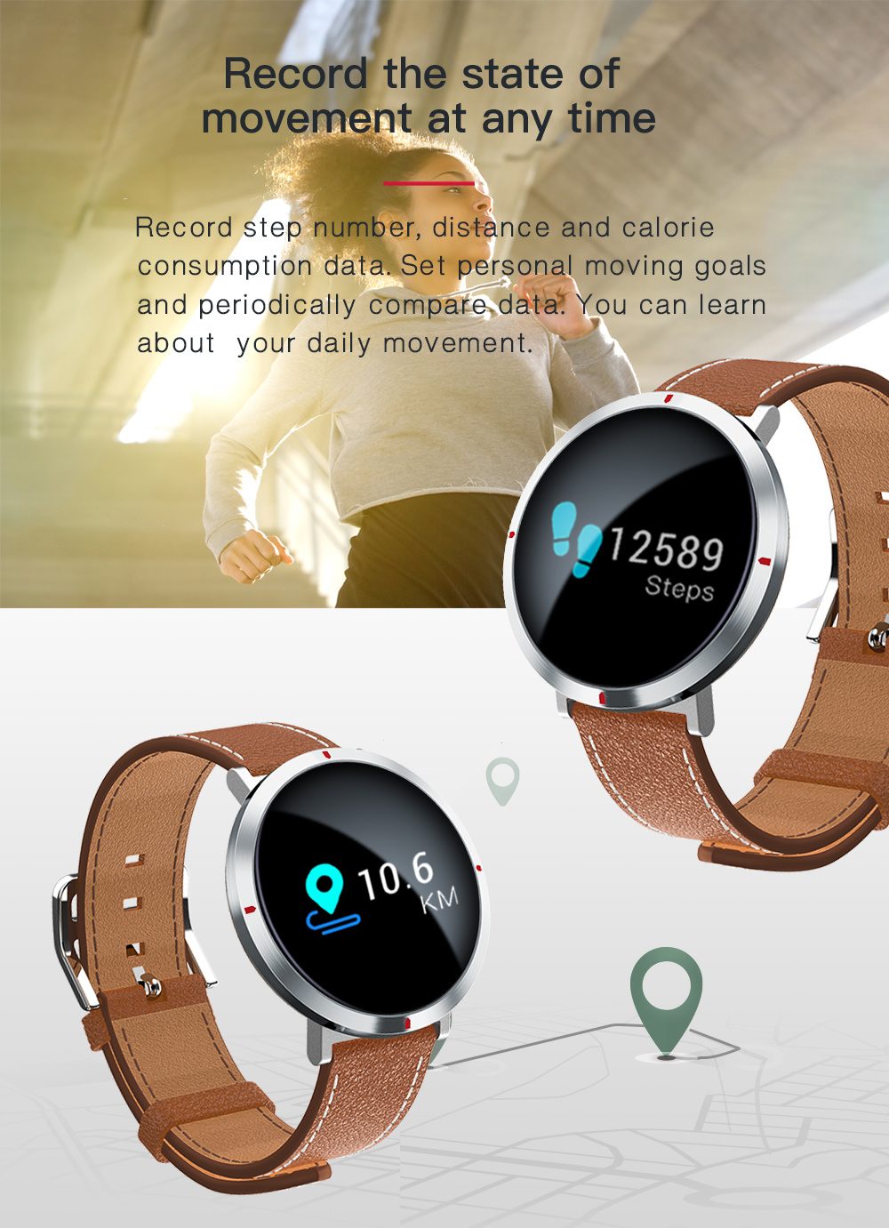 2018 Distributor Newest Round Color Display Screen Sport Fitness Smart Watch with Heart Rate/Sleep Monitoring/Pedometer/Sedentary Reminder/Blood Pressure