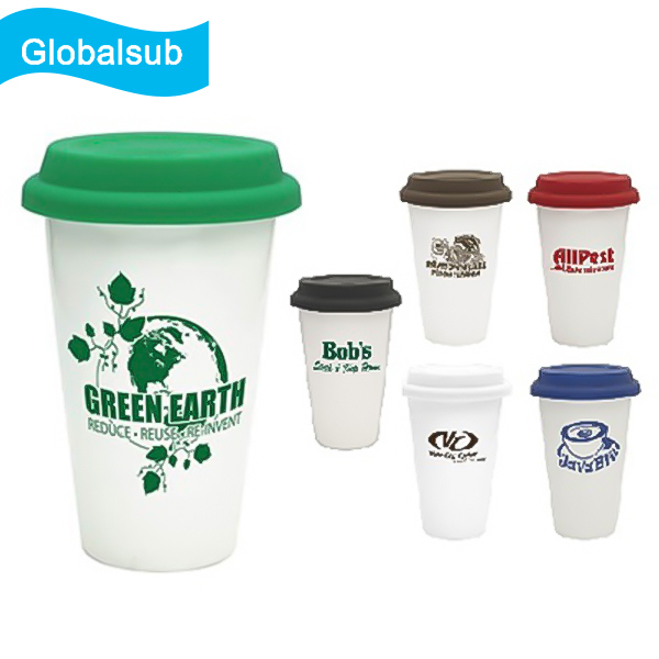 11oz Double Wall Insulated White Ceramic Sublimation Travel Coffee Cup with Lid