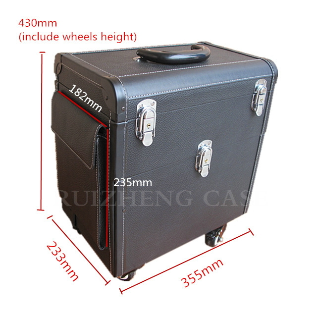 Black PU Leather Trolley Tattoo Nail Polish Storage Case