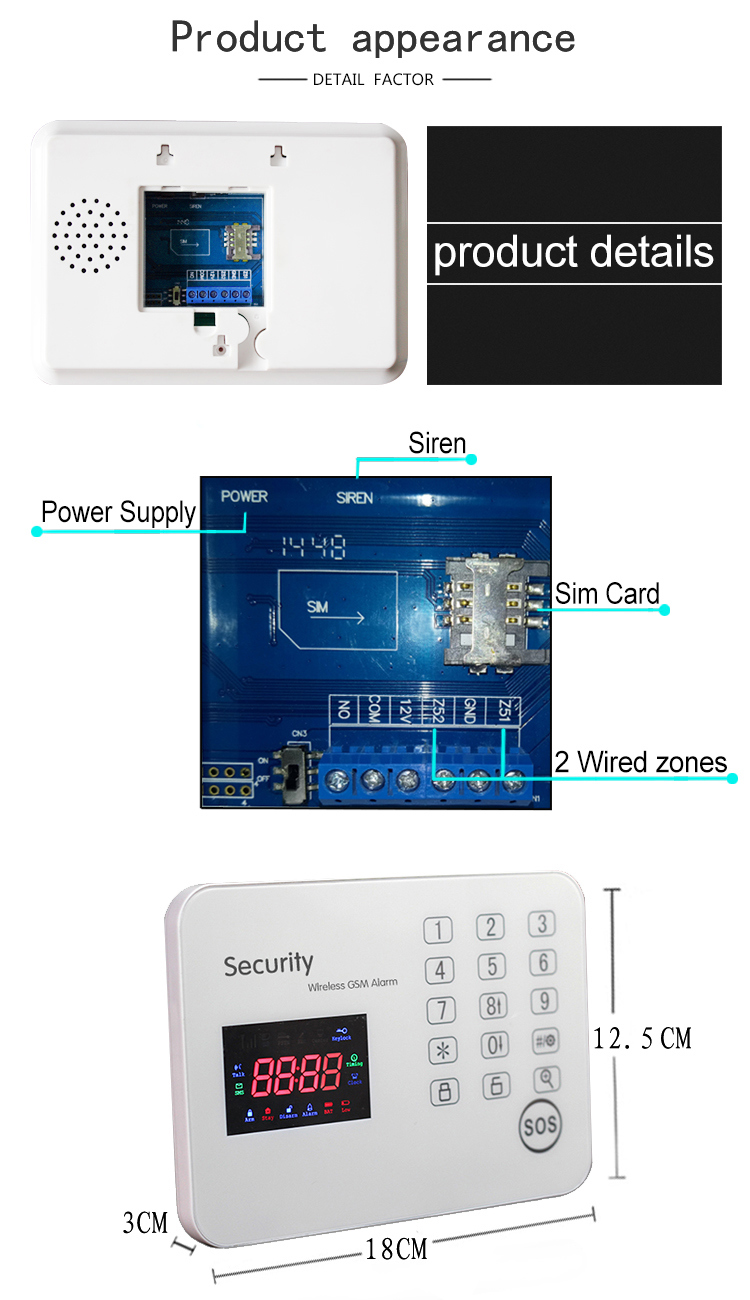 Wireless Home Security System GSM Burglar Alarm with Ios & Android APP Function