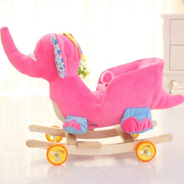 The Pink Elephant Stuffed Wooden Plush Rocking Horse