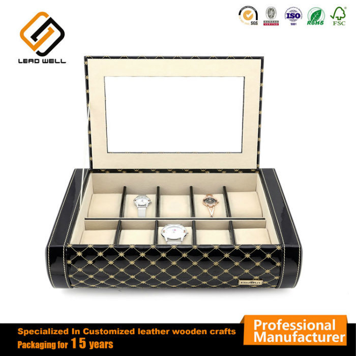 Round Black PU Leather Packing Watch Display Box