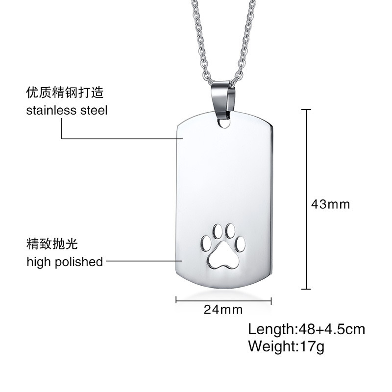 Fashion Accessories Jewelry Stainless Steel Necklace pendant Dog Tag