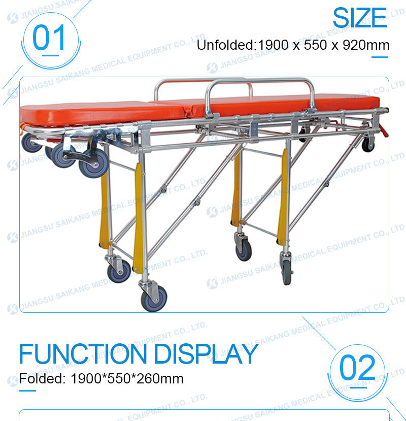 Stainless Steel Aluminum Alloy Folding Emergency Patient Medical Stretcher Trolley for Sale