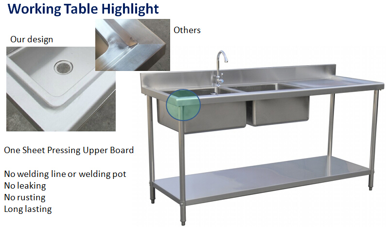 Work and Sink Table Stainless Steel Restaurant Furniture