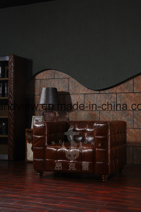 Living Room High Quality Classical Vintage Leather Chesterfield Sofa with Tufting Armrest