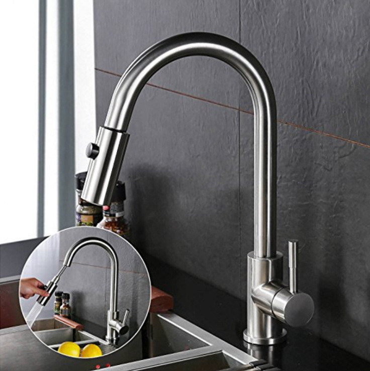 SUS304 Stainless Steel Pullable Revolve Two Functions Kitchen Faucet