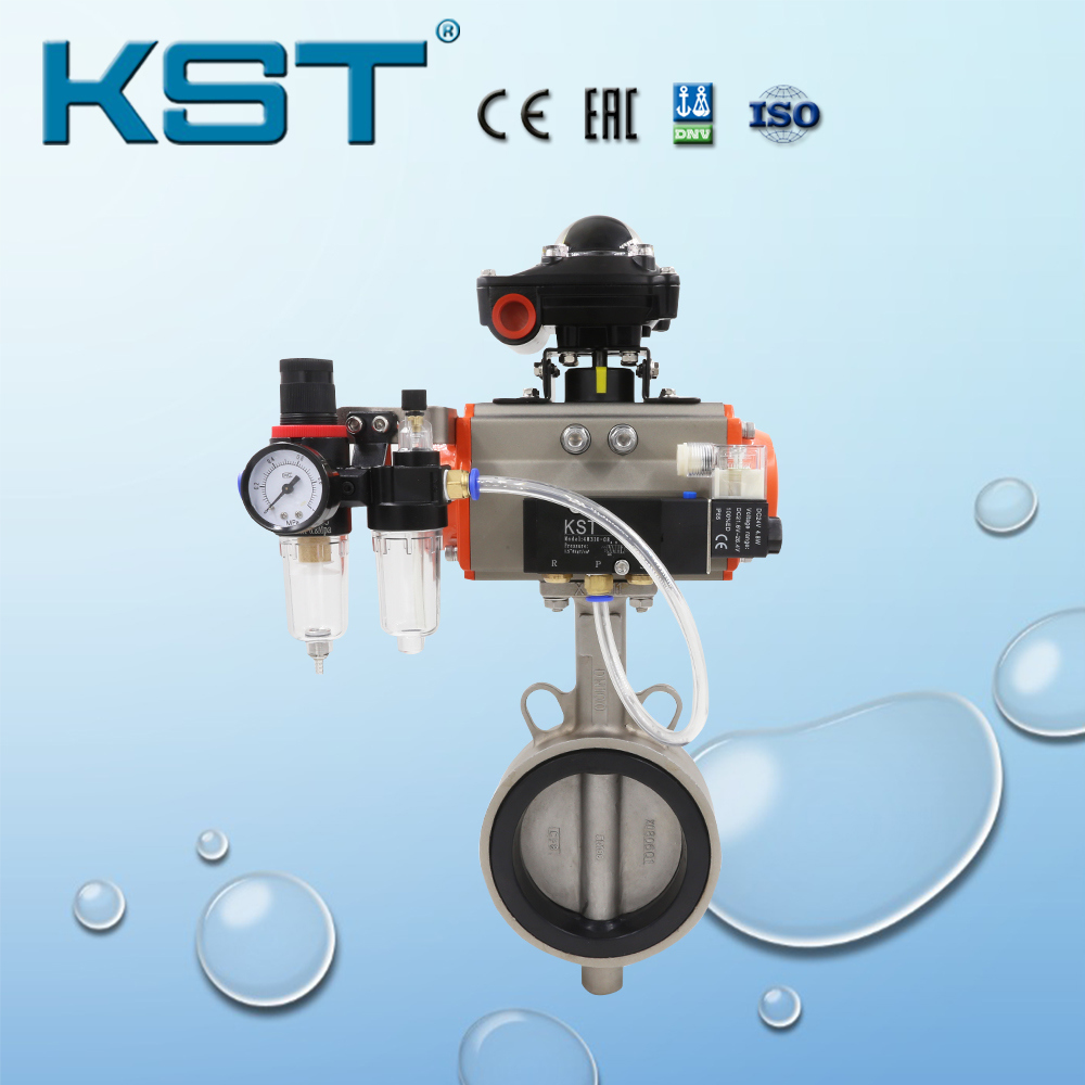 Pneumatic Actuated Ss Butterfly Valve with Solenoid Valve, Limit Switch Box