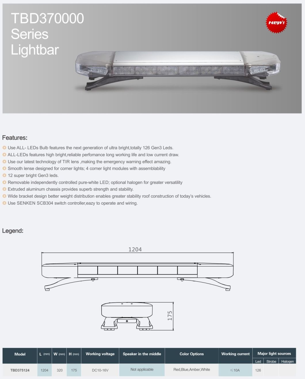 Senken 1204mm 126 Gen 3 Super Bright LEDs Full-Size Car Police Emergency Lightbar