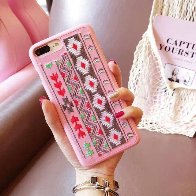 2017 New Embroidery Leather Coating PC Protective Mobile Phone Case