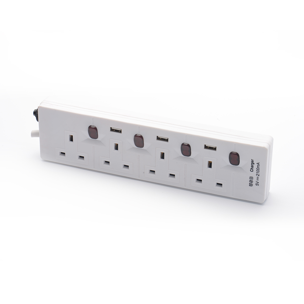 UK 3 Outlet Surge Protection Overload Protection Extension Power Strip