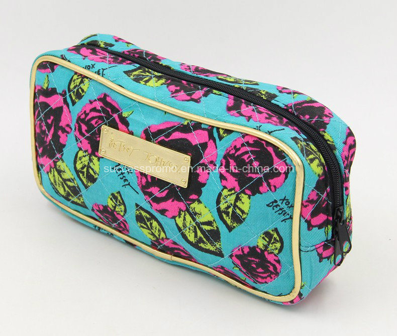 Custom Printed Canvas Toilet Cosmetic Bag, Promotional Make-up Ladies Bag