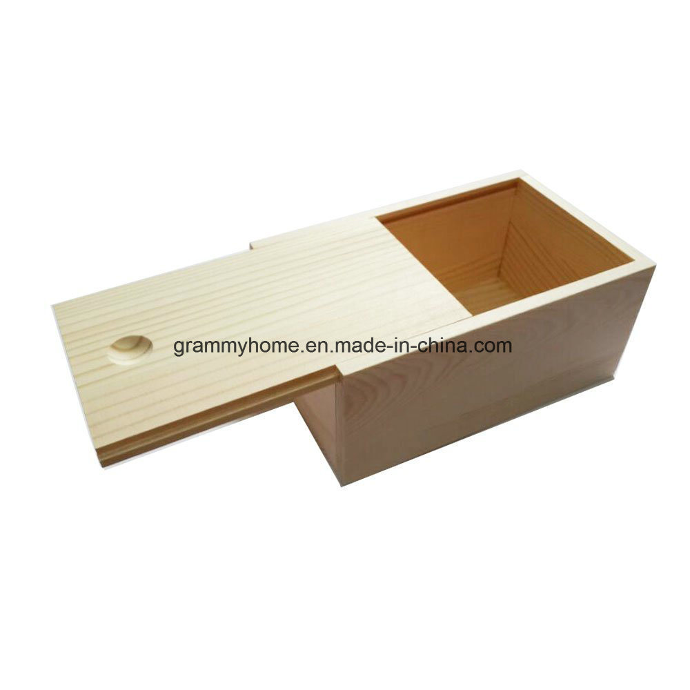 Unfinished Vanish Plain Wooden Storage Box with Slide Top Lid