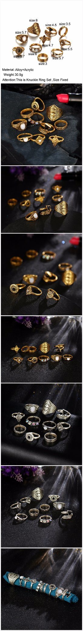 2017 Vintage Crystal Opal Knuckle Rings for Women