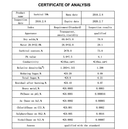 Hot Sale High Quality and Competitive Price Sorbitol 70%