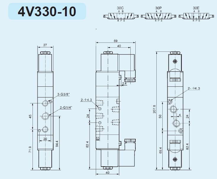 4V300 Series DC 12V 24V Solenoid Valve AC 110V 220V