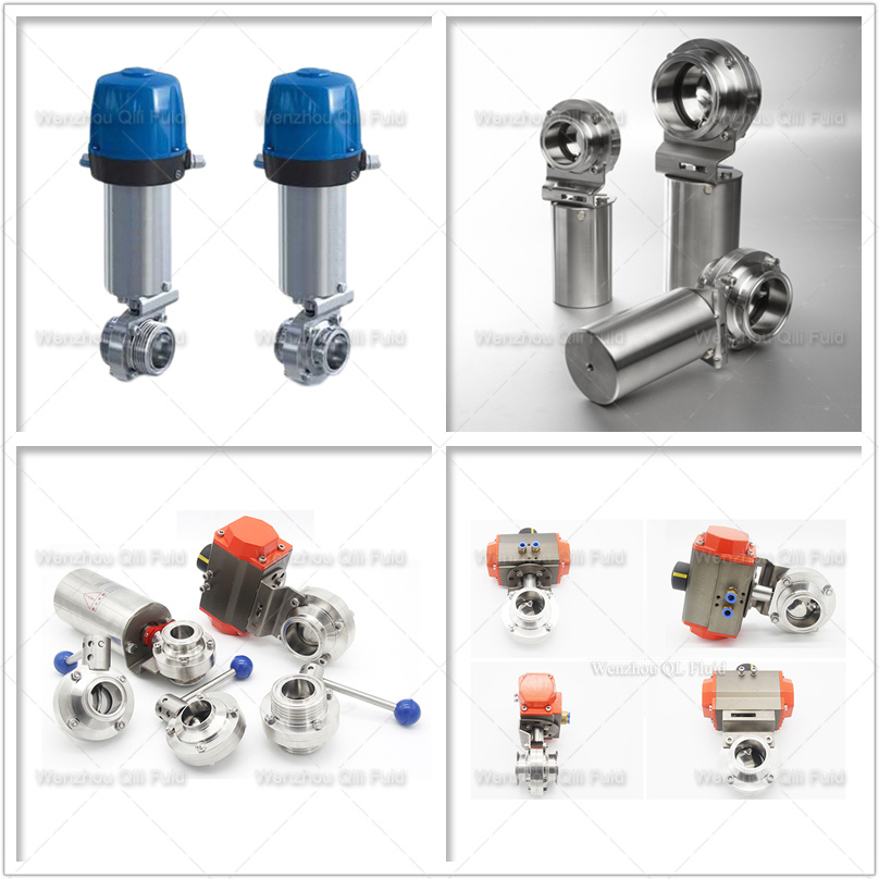 Sanitary Stainless Steel Welding Orthread or Clamped Pneumatic or Manual Butterfly Valves