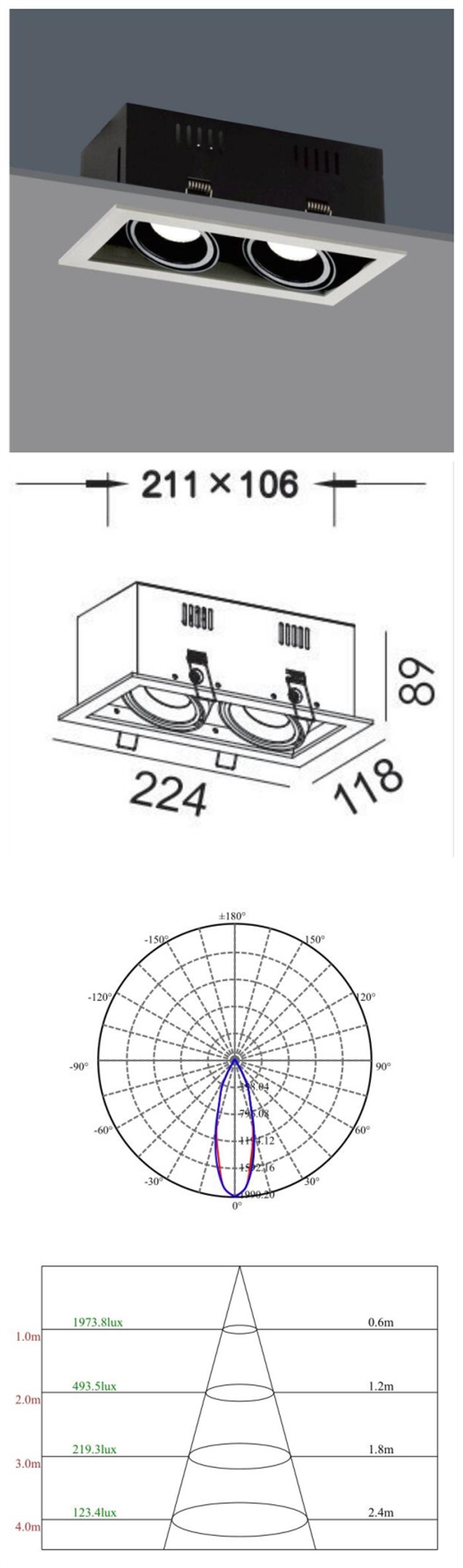 Double Heads COB LED Recessed Spotlight 2*6W-2*15W