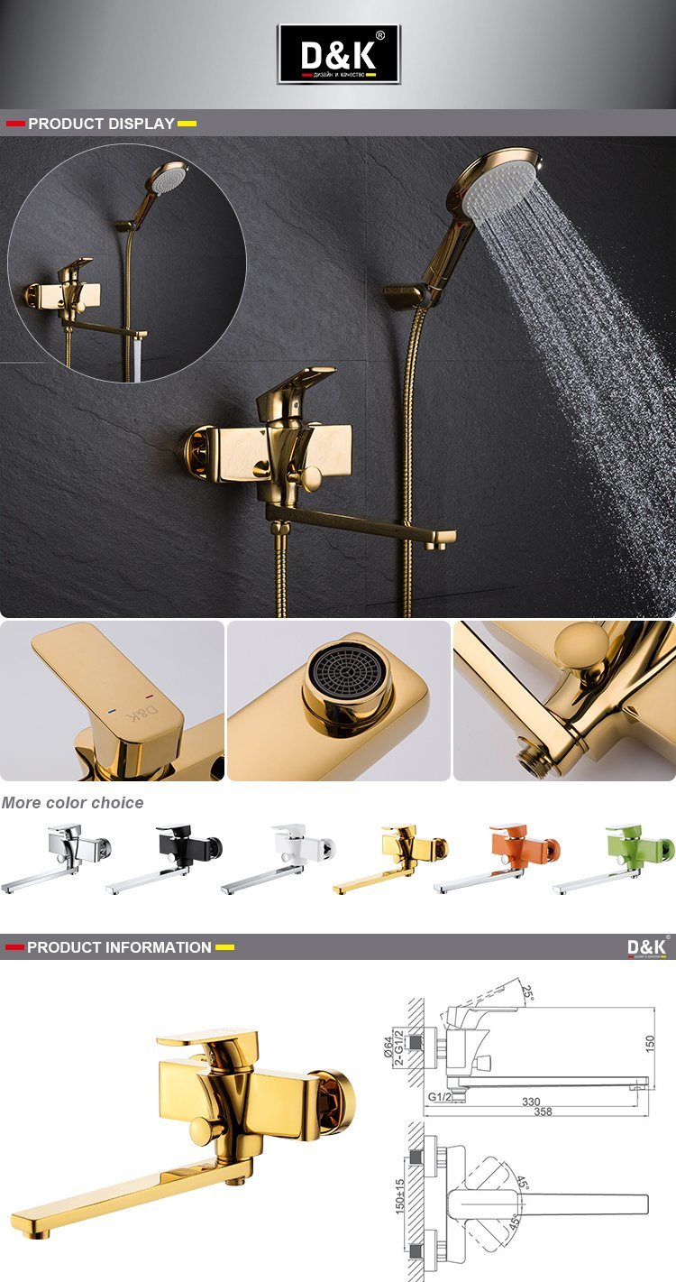 Sanitary Ware Manufacturer Hot Sale High Quality Brass Golden Long Spout Shower Bathtub Faucet Mixer