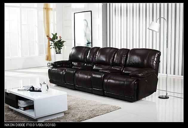 Electric Recliner Cinema Chair Real Leather Lounge Sofa Power Recliner Chair with Console Black