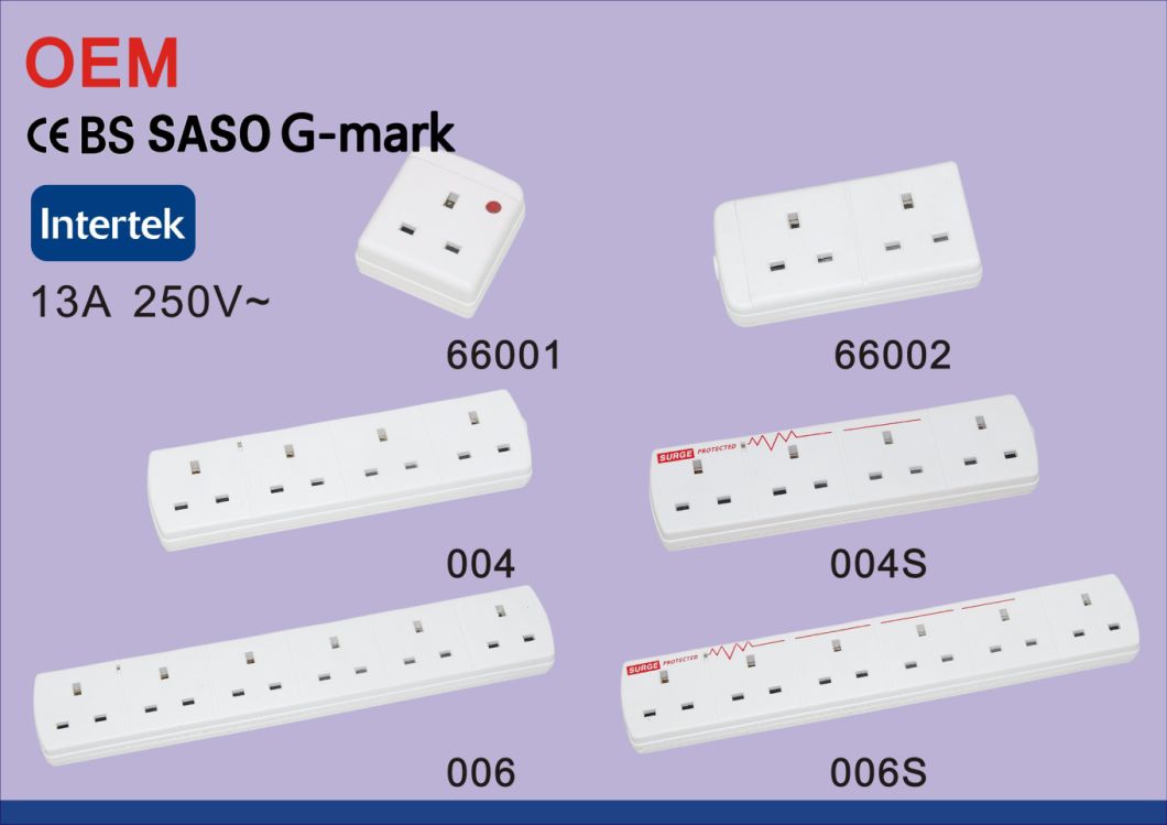 Saso Ce G-Mark Gcc UK 13A 6-Gang Indoor Power Socket with 1m 2m 3m 5m