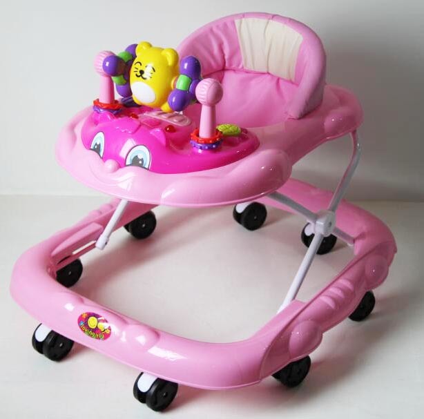 Newest Model Pink Baby Walker with Silicon Wheels Wholesale