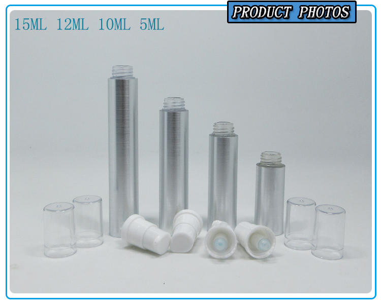 5ml 10ml 12ml 15ml Silver Cosmetic Airless Lotion Plastic Spray Bottle