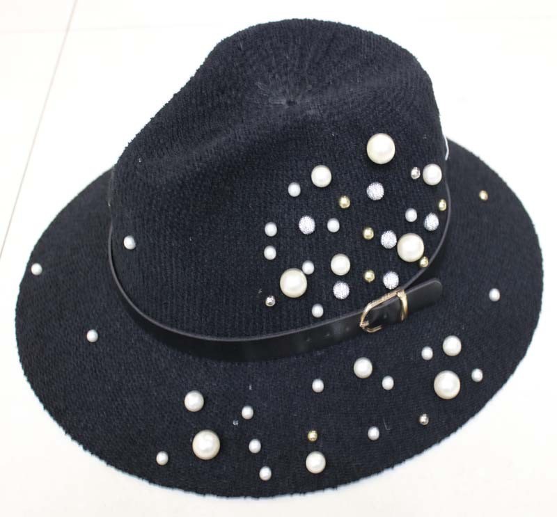 Custom Paper Straw Fedora Hat with Pearl for Ladies