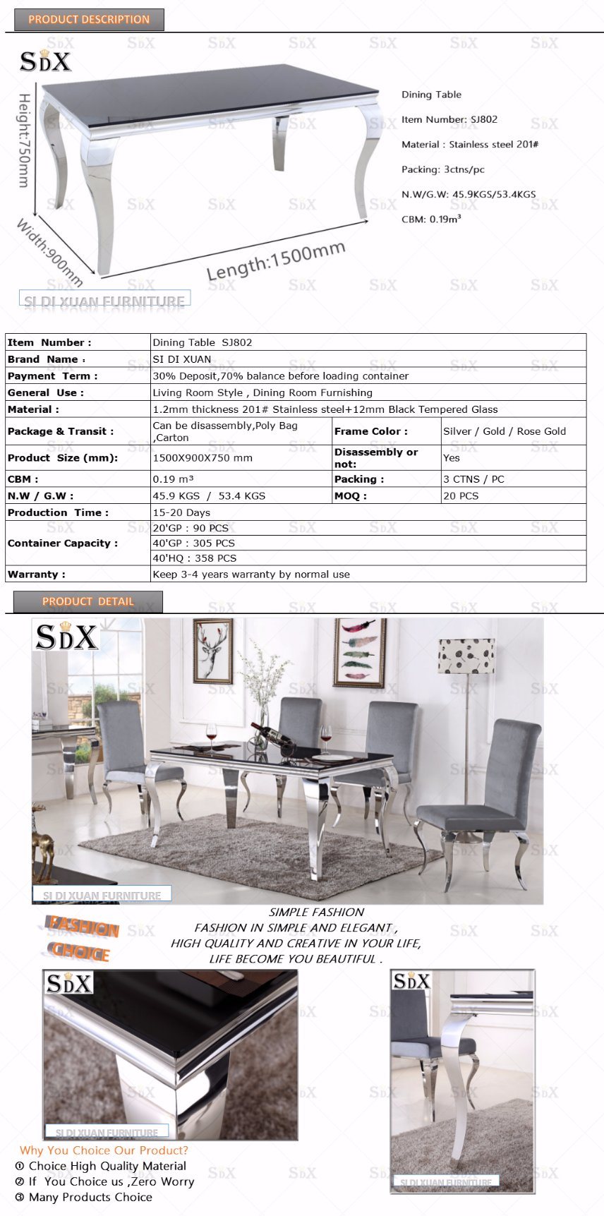 Popular Used in Hotel High Quality Luxury Modern Dining Table Royal Party Table