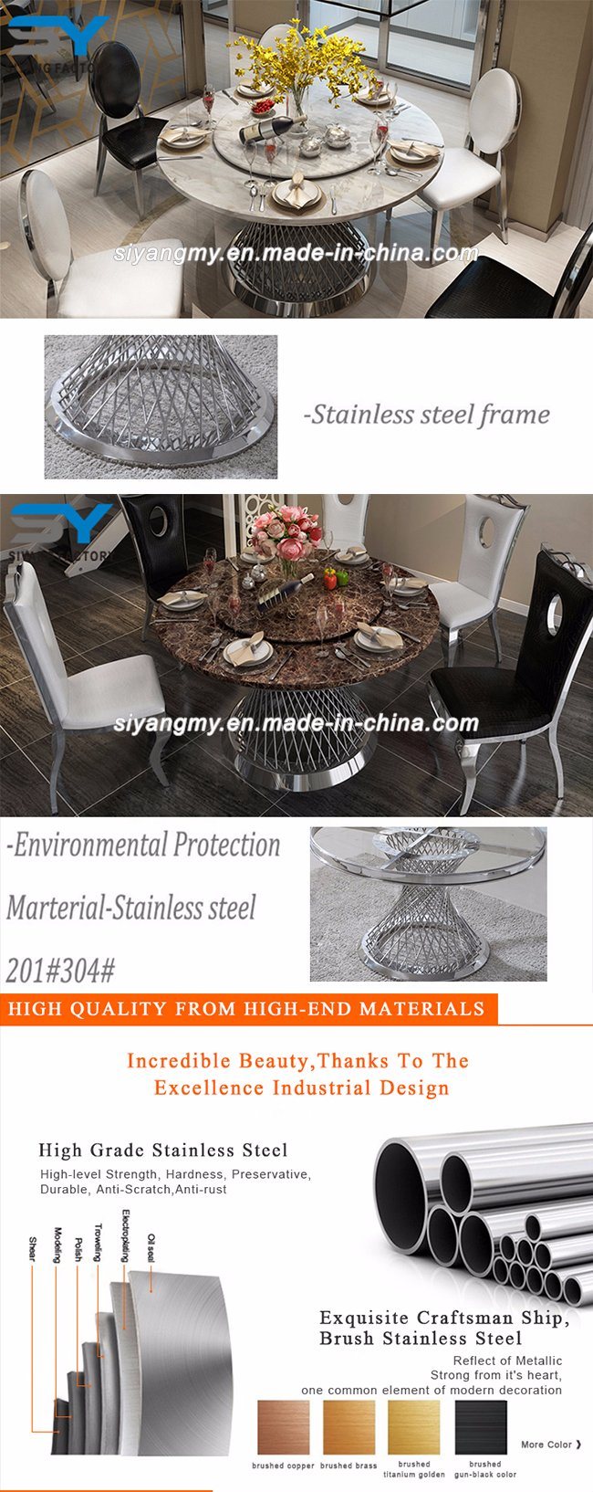 Stainless Steel Furniture Set Round Table Dining Table Chair