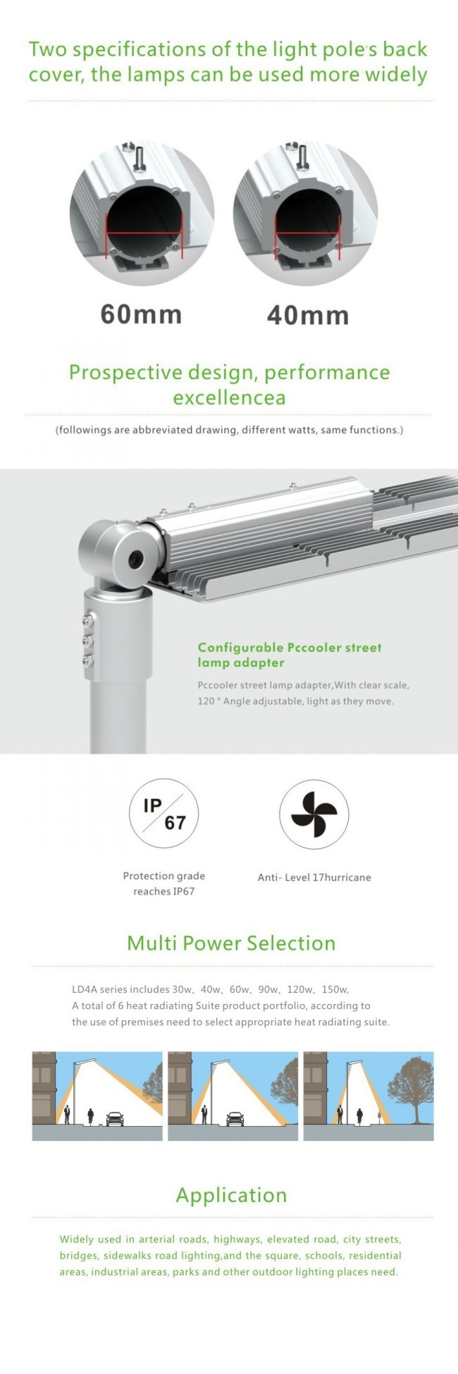 30W/40W/60W/90W DC12-24V Garden LED Street Light Proffessional Manufacturer