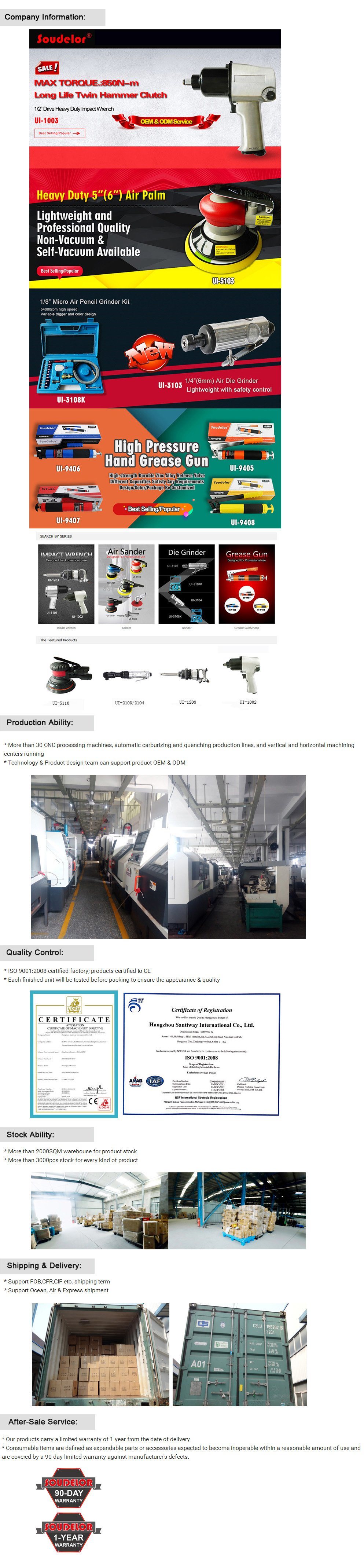 Pistol Grip Car Air Impact Wrench Pneumatic Power Tool Ui-1305A02
