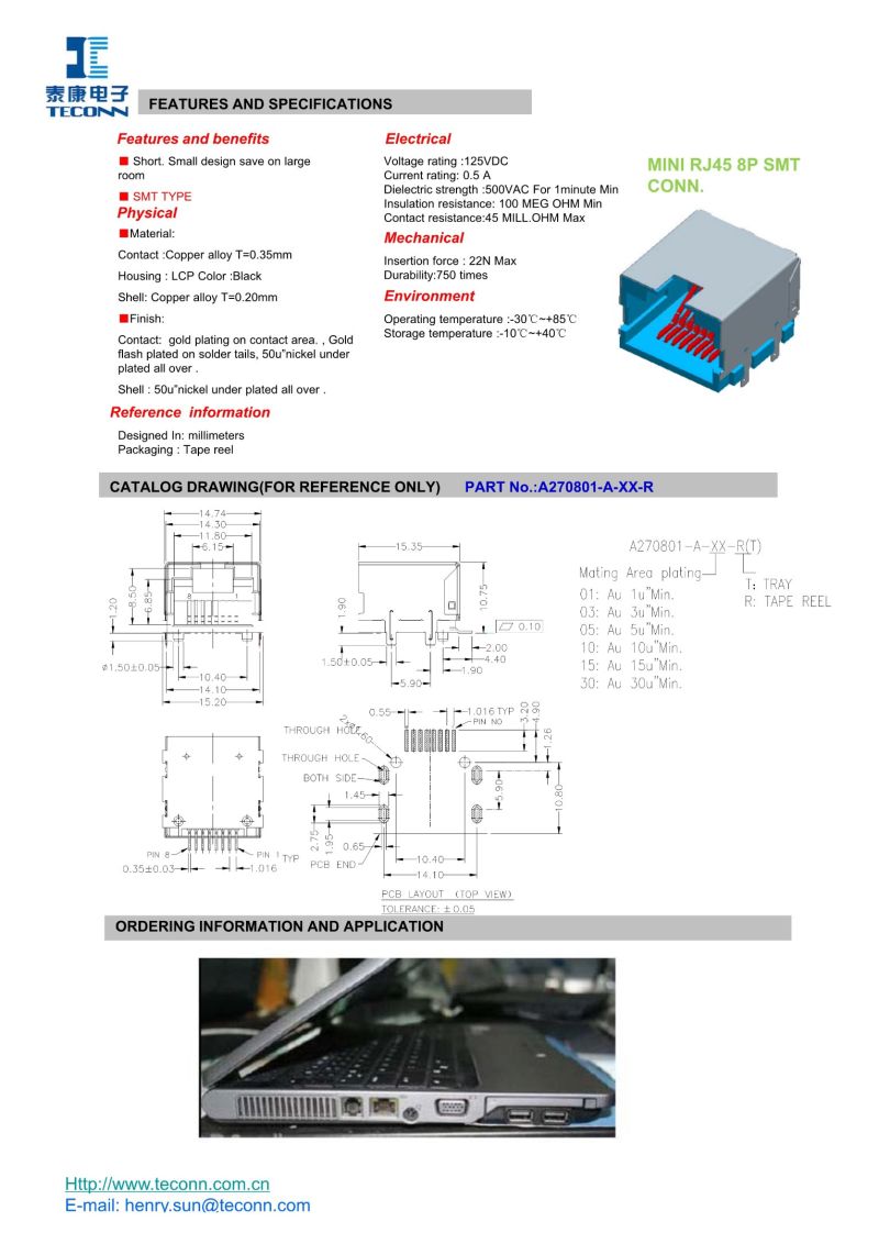 Mini RJ45 8p SMT Connector