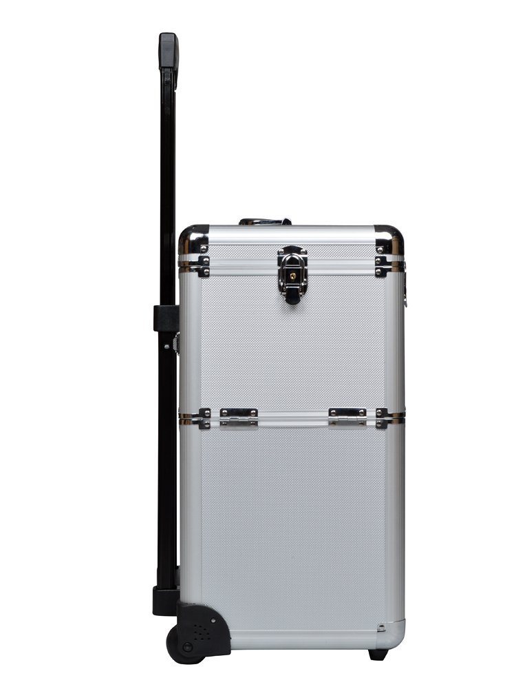 Hot Sale PRO Silver Aluminum Rolling Makeup Train Case