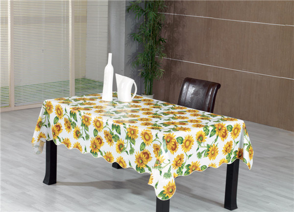 White Round Tablecloth PVC Printed Design Tablecloth with Nonwoven Backing
