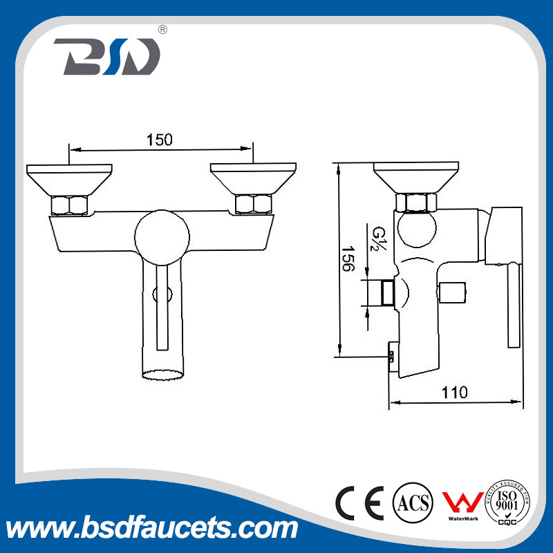 Wall Mount Bath Shower Faucet with Chrome Finish Single Handle