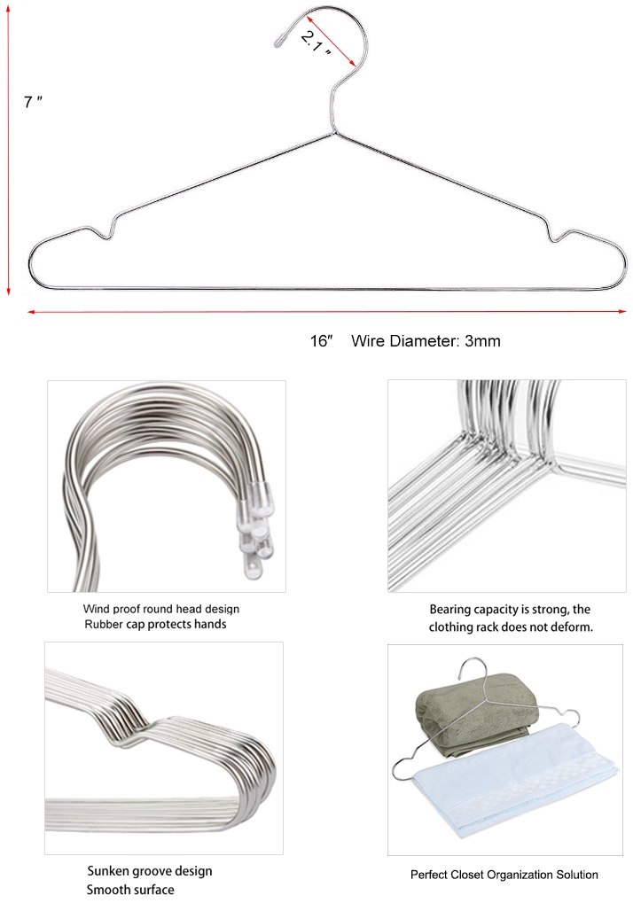 16 Inch Galvanized Bulk Stainless Steel Metal Wire Laundry Shirt Hangers
