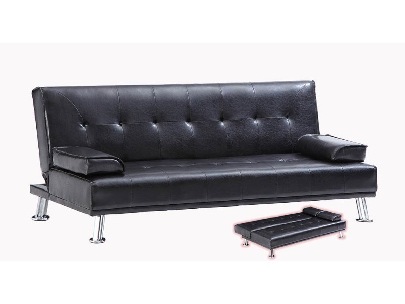 Modern PU Leather Convertible Sofa Bed with Chromed Legs & Headrest (LS-S20)