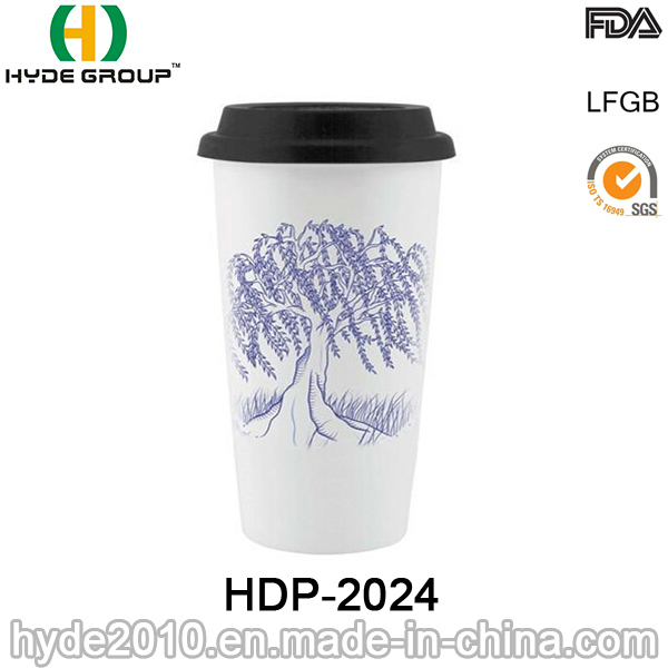 Wholesale Double Wall Plastic Coffee Mug with Lid (HDP-2024)