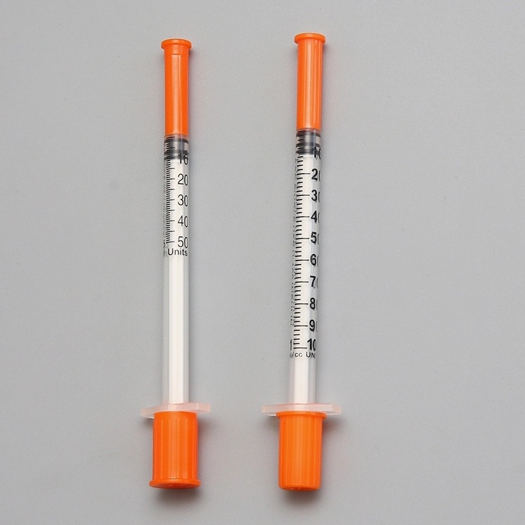 Medical Disposable Sterile 1ml Orange Cap Insulin Syringe with Needle
