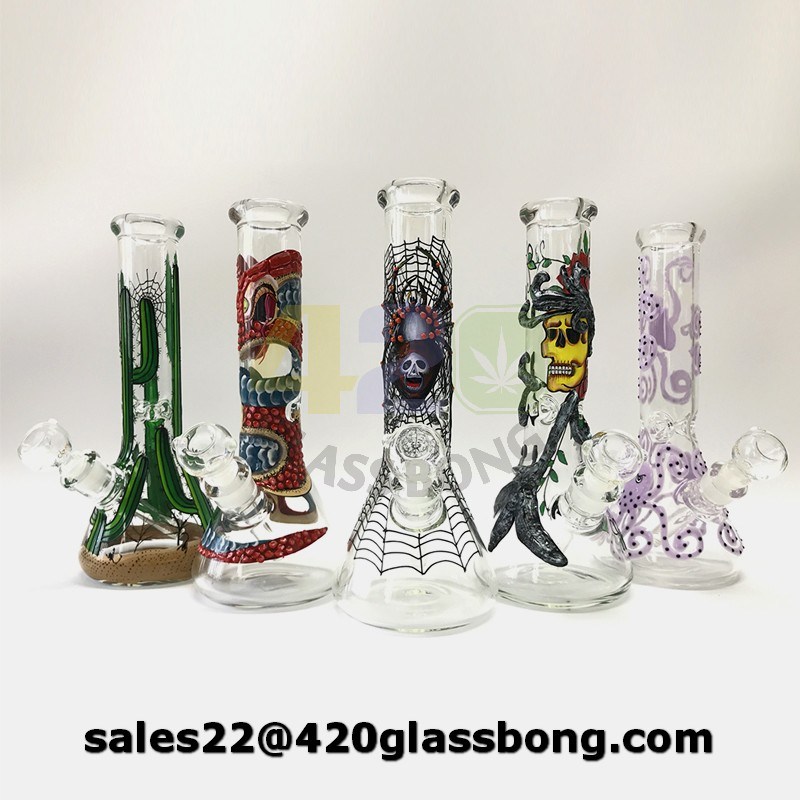 High End Glass pipe Smoking Water Pipe Beaker with Hand Drawing