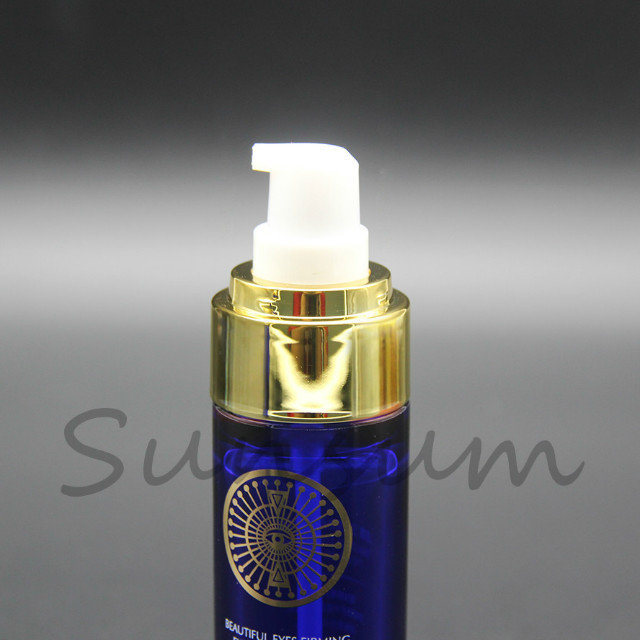 25ml Pet Cylinder Round Shape Essence Oil Lotion Pump Gold Plating Plastic Skin Care Bottle Packaging