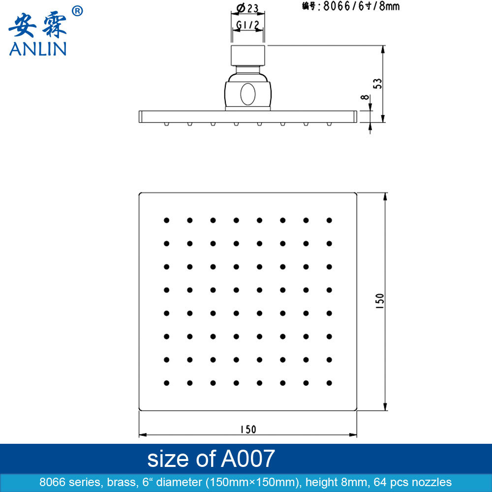 6 Inch Rainfall Wholesale Shower Head