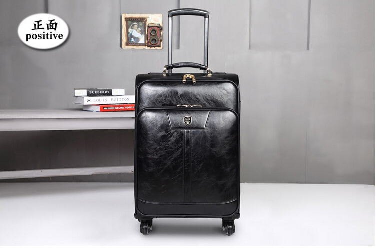 Cow Leather Wheeled Trolley Business Travel Luggage Suitcase Case (CY3567)