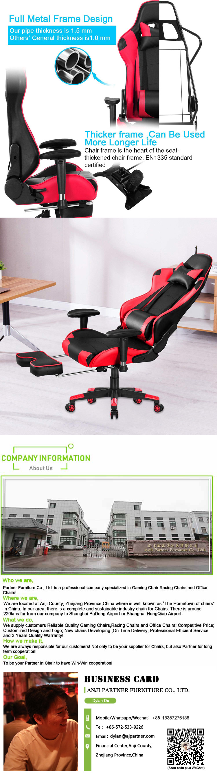 (MED-F) Partner Reclining Seat Computer Gaming Chair, Large Size PU Leather High Back Office Racing Chairs